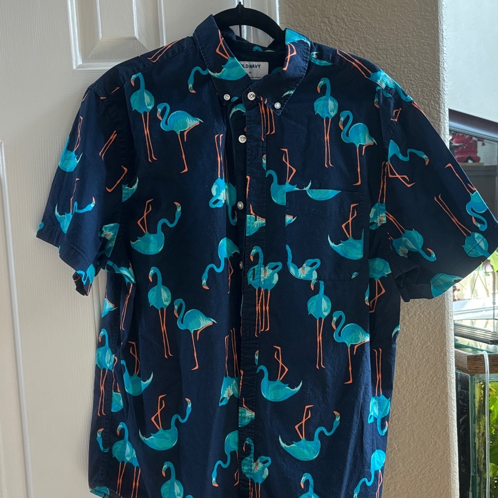 Old Navy Dark Blue Flamingo Print Shirt